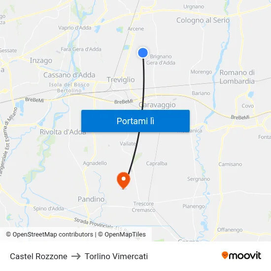 Castel Rozzone to Torlino Vimercati map