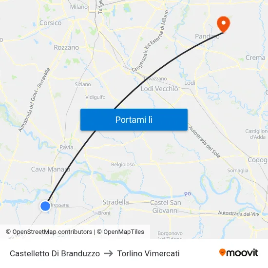 Castelletto Di Branduzzo to Torlino Vimercati map