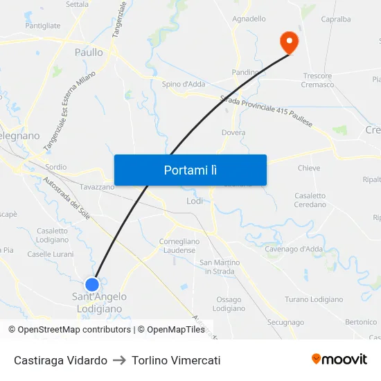 Castiraga Vidardo to Torlino Vimercati map