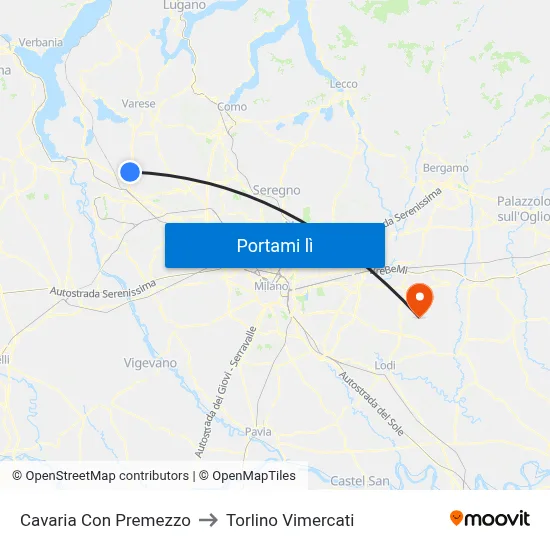 Cavaria Con Premezzo to Torlino Vimercati map
