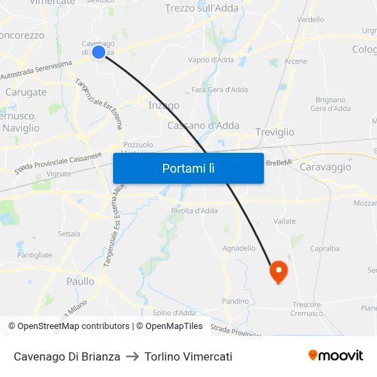 Cavenago Di Brianza to Torlino Vimercati map