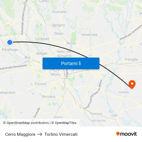Cerro Maggiore to Torlino Vimercati map