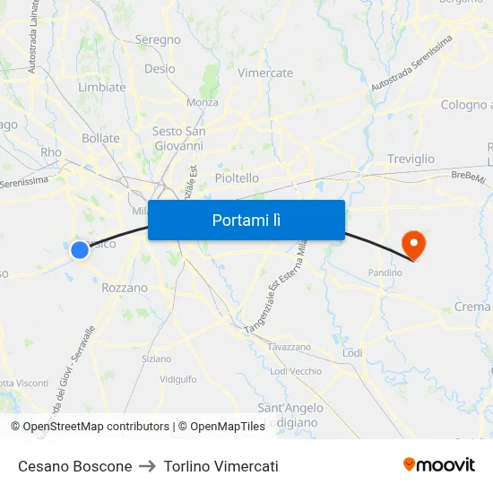 Cesano Boscone to Torlino Vimercati map