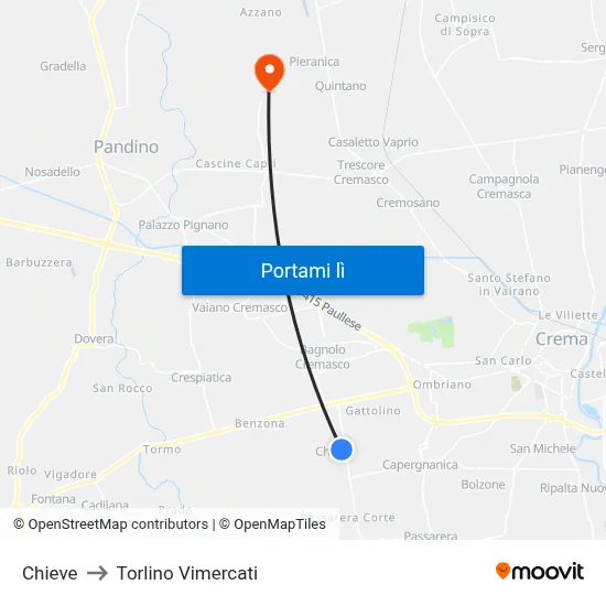 Chieve to Torlino Vimercati map