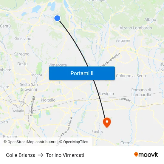 Colle Brianza to Torlino Vimercati map