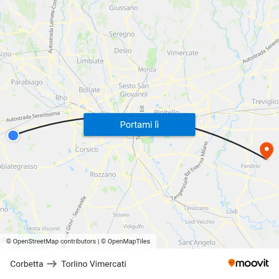 Corbetta to Torlino Vimercati map