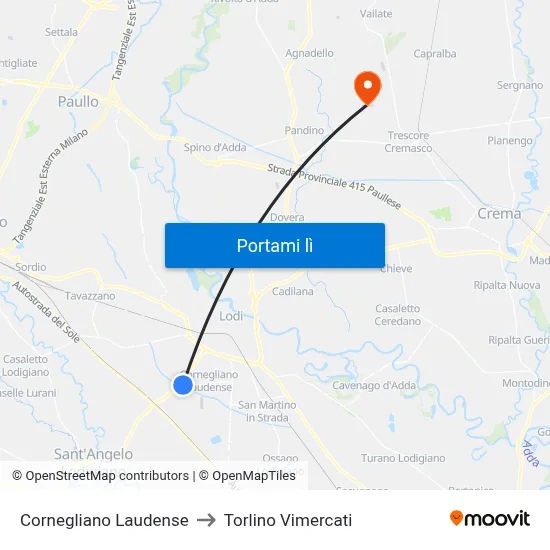 Cornegliano Laudense to Torlino Vimercati map