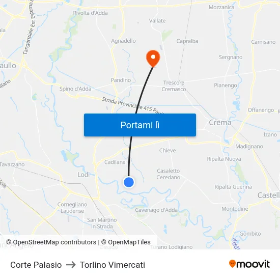 Corte Palasio to Torlino Vimercati map