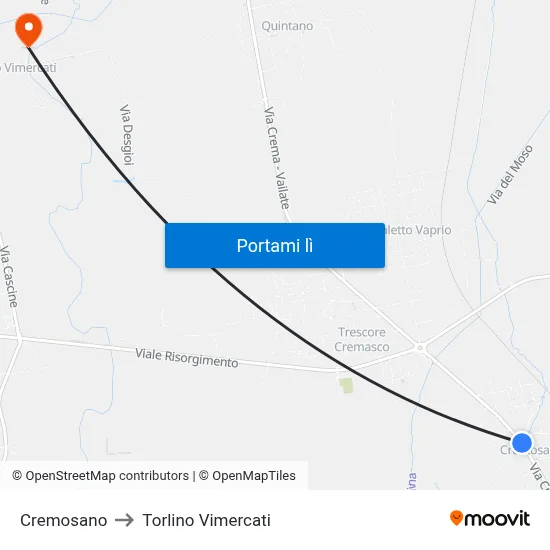 Cremosano to Torlino Vimercati map
