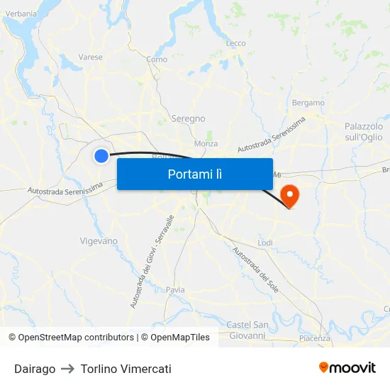 Dairago to Torlino Vimercati map