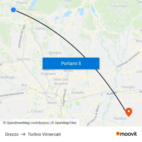 Drezzo to Torlino Vimercati map