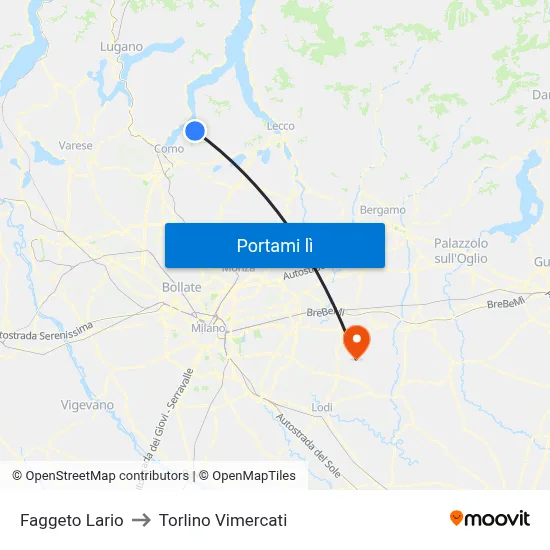 Faggeto Lario to Torlino Vimercati map