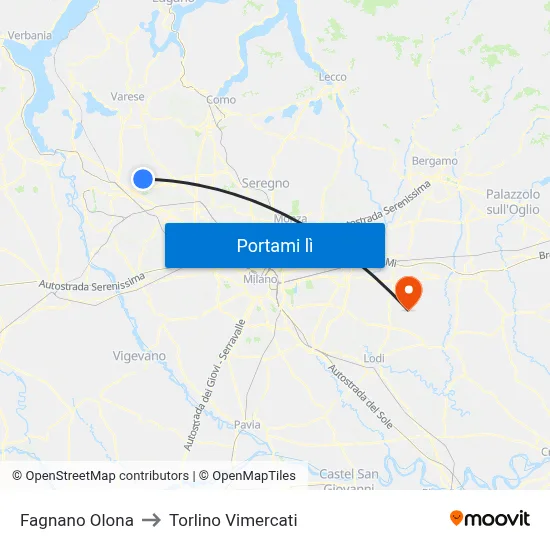 Fagnano Olona to Torlino Vimercati map