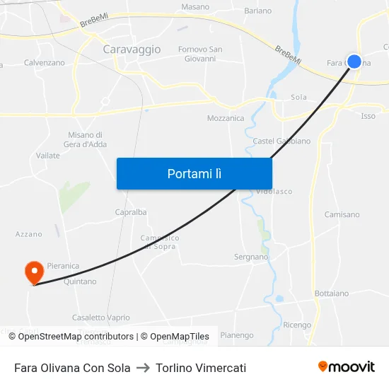 Fara Olivana Con Sola to Torlino Vimercati map