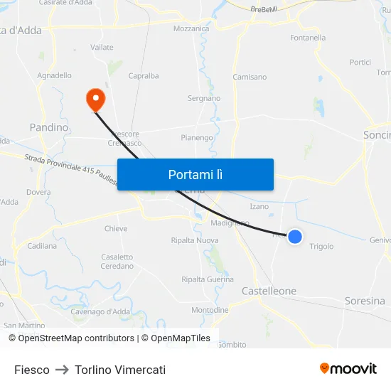Fiesco to Torlino Vimercati map