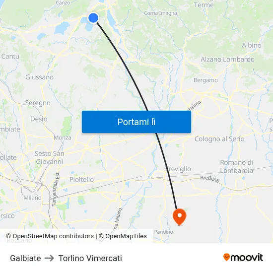 Galbiate to Torlino Vimercati map