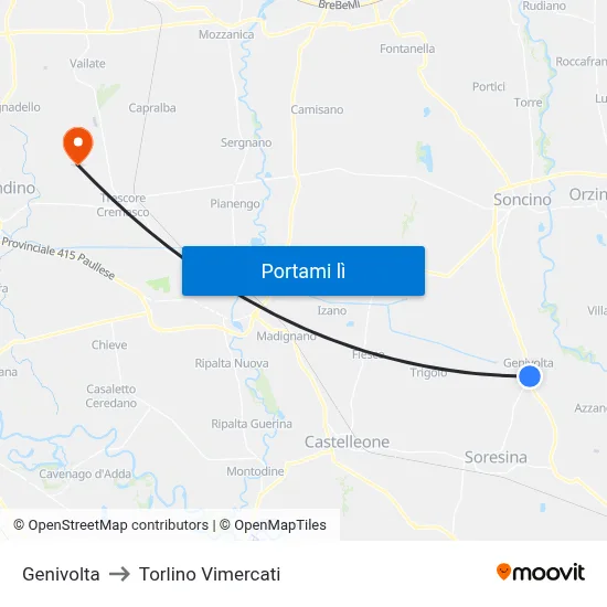 Genivolta to Torlino Vimercati map