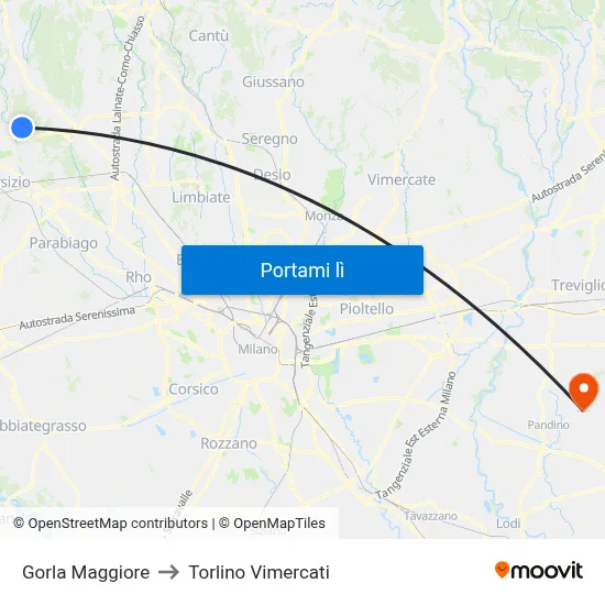 Gorla Maggiore to Torlino Vimercati map