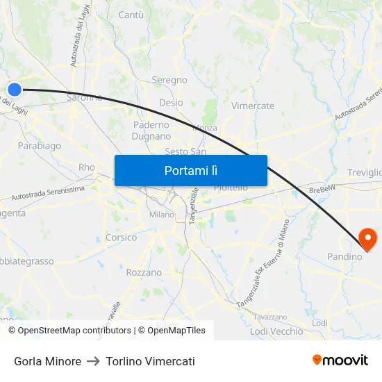 Gorla Minore to Torlino Vimercati map