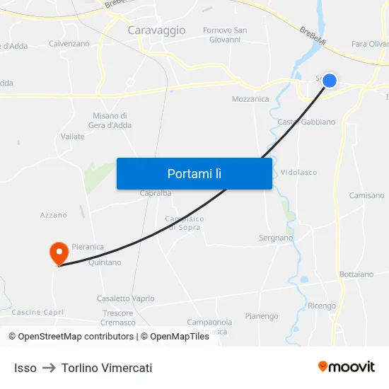 Isso to Torlino Vimercati map