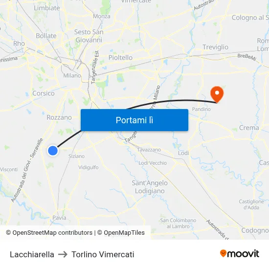 Lacchiarella to Torlino Vimercati map