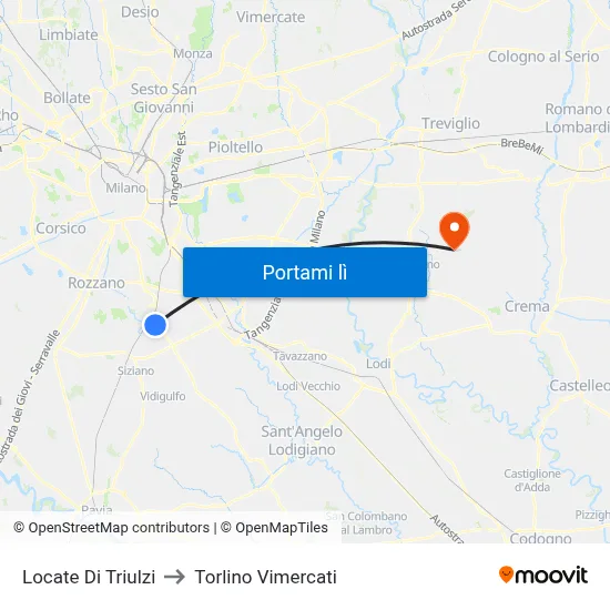Locate Di Triulzi to Torlino Vimercati map
