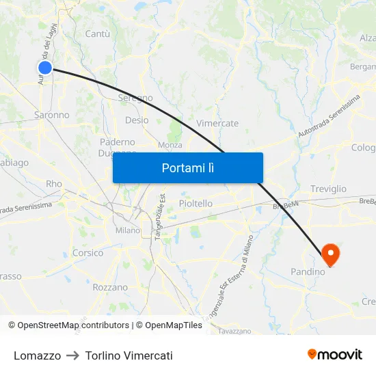 Lomazzo to Torlino Vimercati map