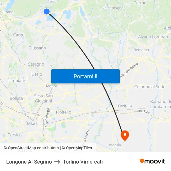 Longone Al Segrino to Torlino Vimercati map