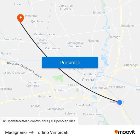 Madignano to Torlino Vimercati map