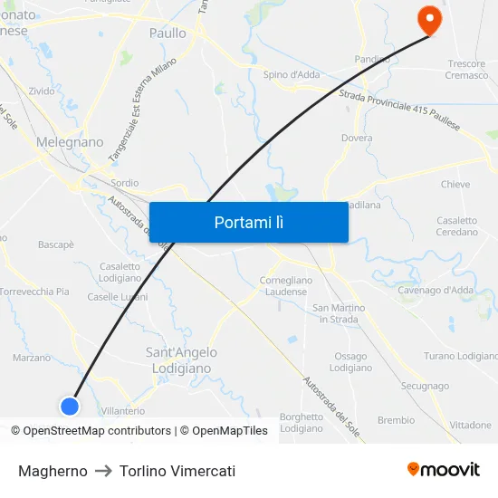 Magherno to Torlino Vimercati map