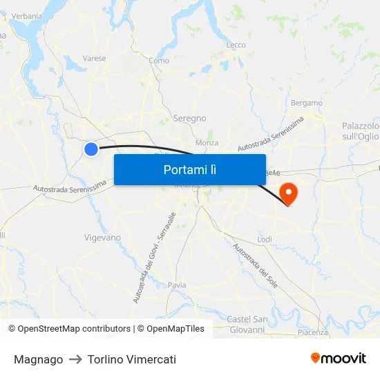 Magnago to Torlino Vimercati map