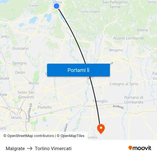 Malgrate to Torlino Vimercati map