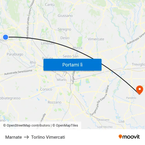 Marnate to Torlino Vimercati map