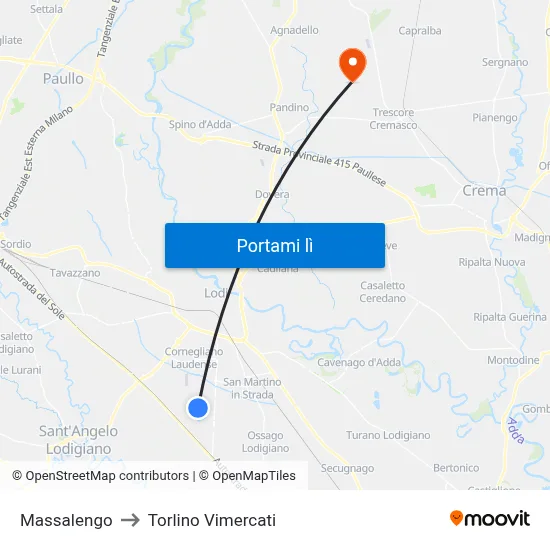 Massalengo to Torlino Vimercati map