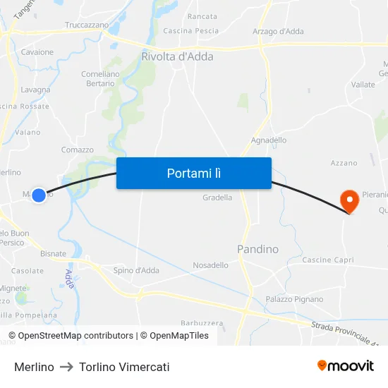 Merlino to Torlino Vimercati map