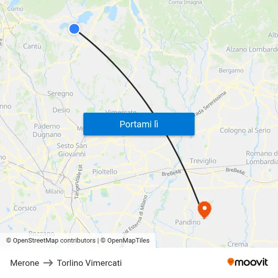 Merone to Torlino Vimercati map