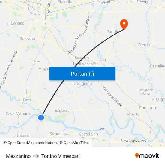 Mezzanino to Torlino Vimercati map