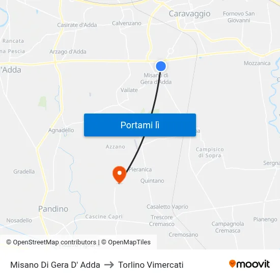 Misano Di Gera D' Adda to Torlino Vimercati map