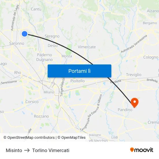 Misinto to Torlino Vimercati map