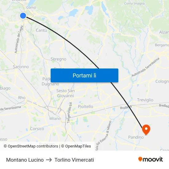 Montano Lucino to Torlino Vimercati map