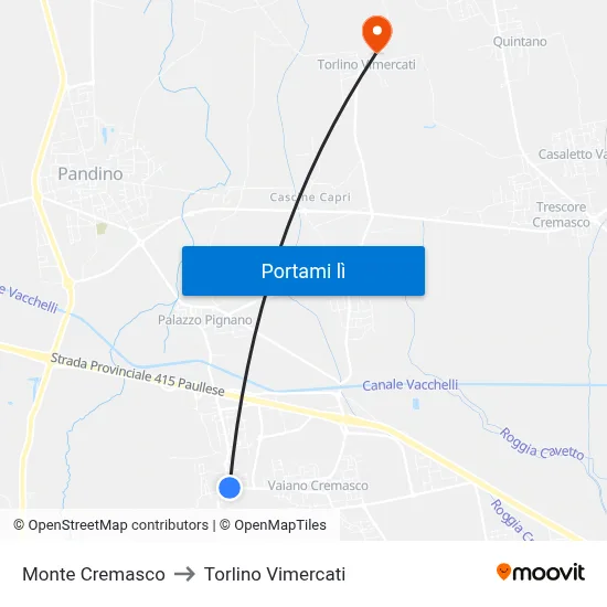 Monte Cremasco to Torlino Vimercati map
