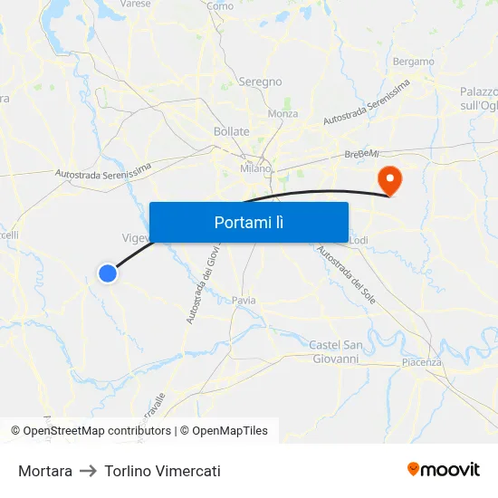 Mortara to Torlino Vimercati map