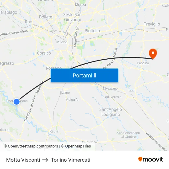 Motta Visconti to Torlino Vimercati map