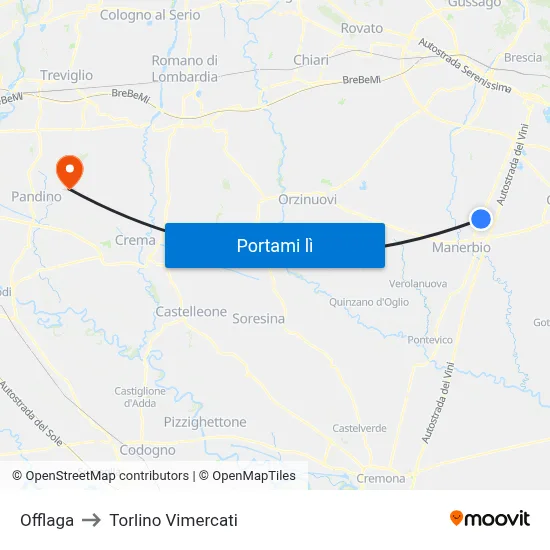 Offlaga to Torlino Vimercati map