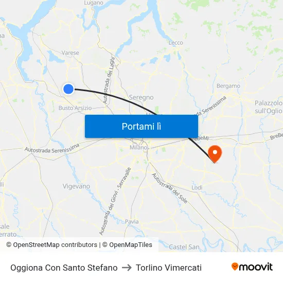 Oggiona Con Santo Stefano to Torlino Vimercati map