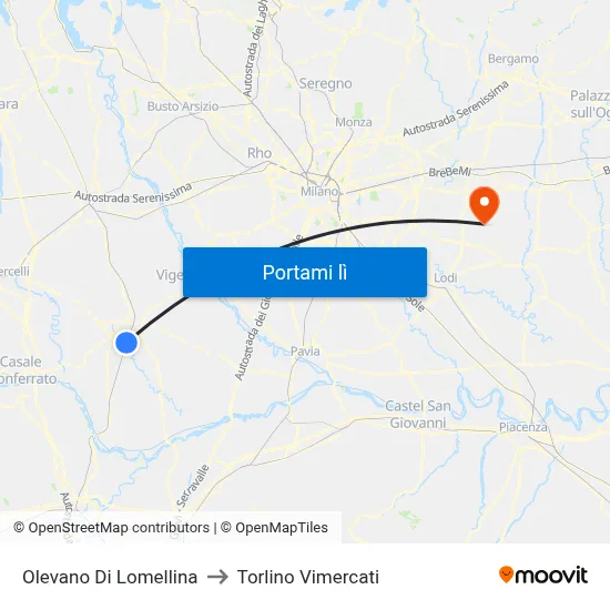 Olevano Di Lomellina to Torlino Vimercati map