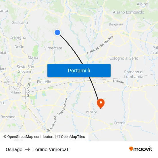 Osnago to Torlino Vimercati map