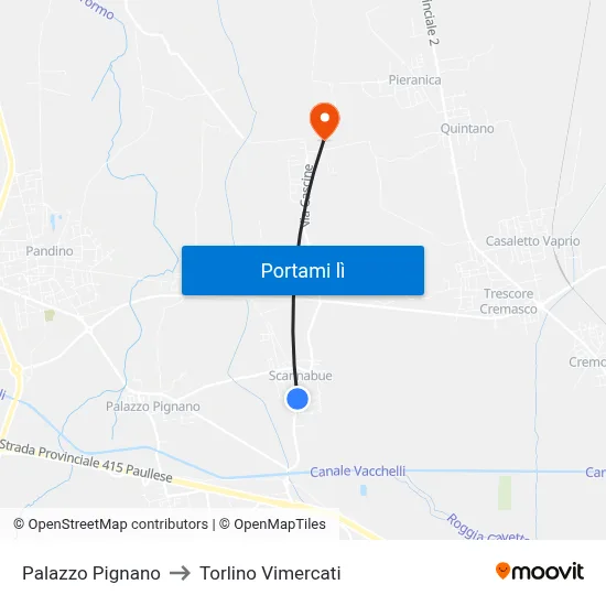 Palazzo Pignano to Torlino Vimercati map
