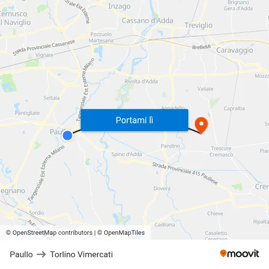 Paullo to Torlino Vimercati map