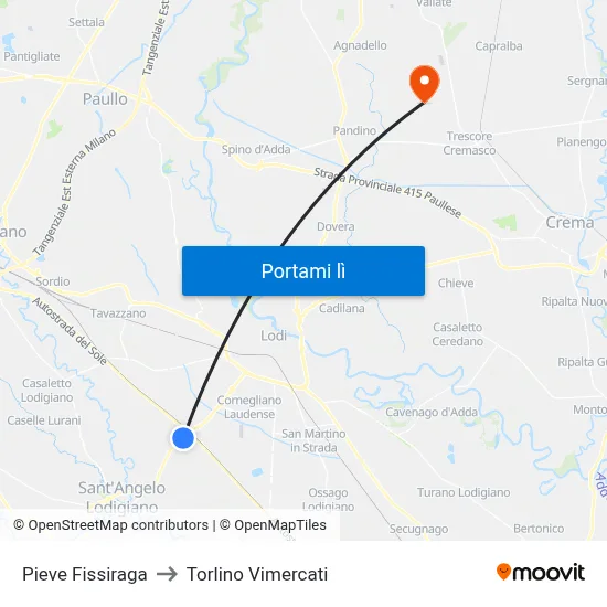 Pieve Fissiraga to Torlino Vimercati map